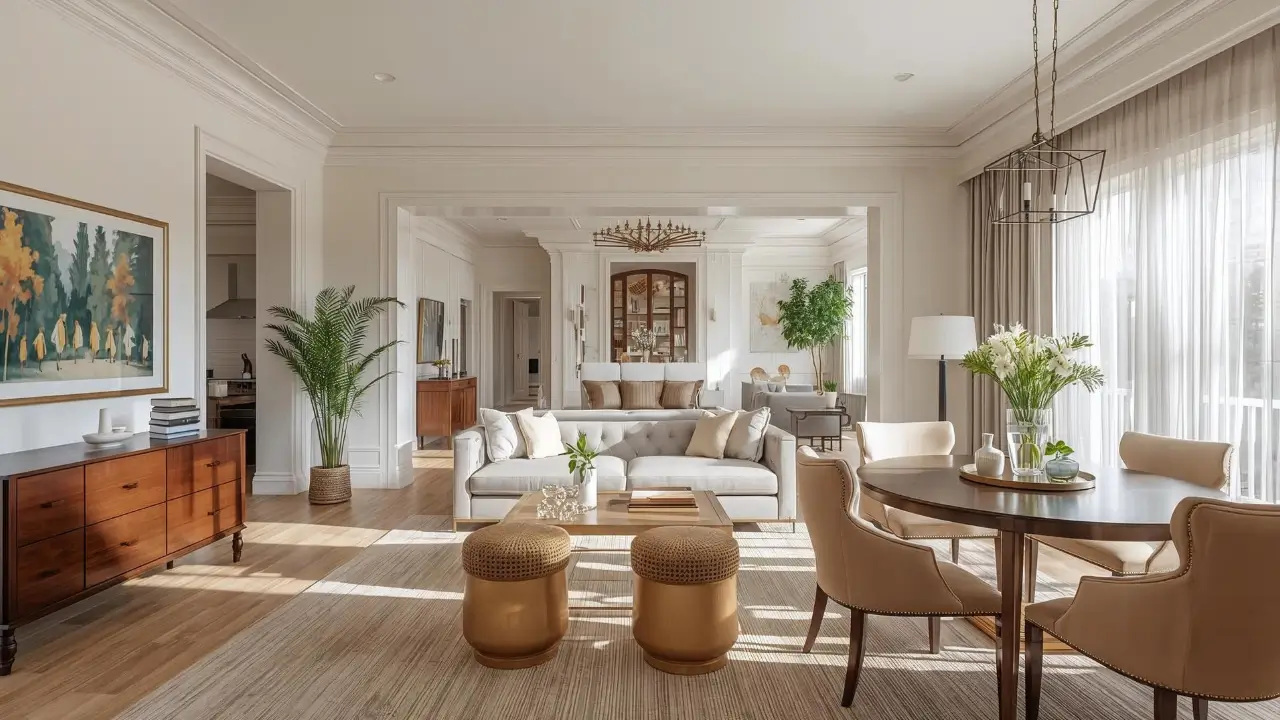 open layout living room dining room