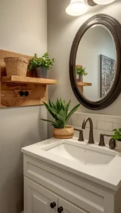 Add a small plant near the sink or shelf