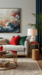 Add bold colors through pillows and decor