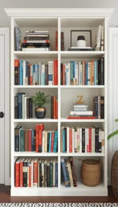 Arrange books and decor items together