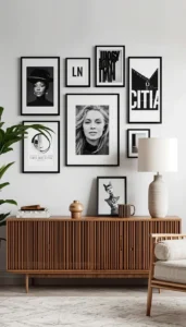 Arrange frames in a gallery wall style