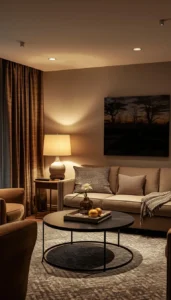 Combine ceiling lights with table lamps