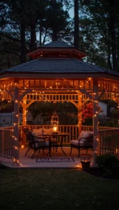 Hang warm string lights along the roof frame