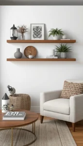 Install floating shelves on empty walls
