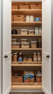 Keep heavy containers on lower pull out shelves