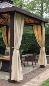 Tie curtains to the gazebo posts