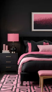 Use black furniture with pink decor pieces