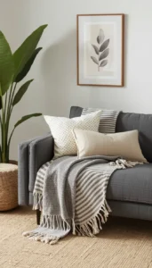 Use blankets or throws for relaxed styling