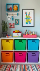 Use colorful storage bins