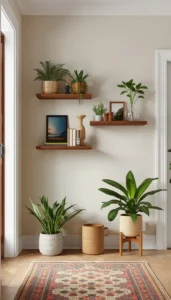 Use floating shelves on empty walls