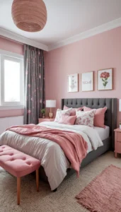 Use grey furniture with pink decor