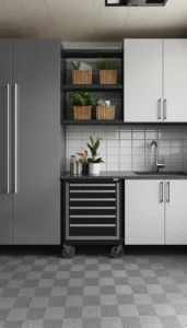 Use matching cabinets and shelves