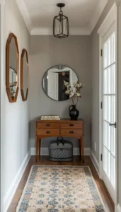 Use round or modern shaped mirrors