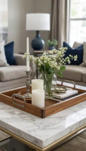 Use trays to organize decorative items