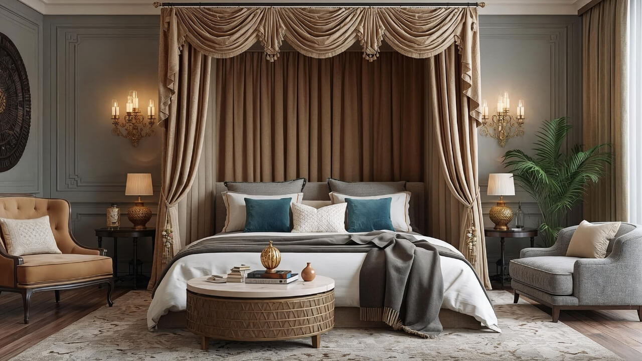 bed with curtains