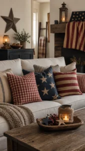 Add Patriotic Pillows with Rustic Patterns