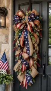Burlap and Ribbon Patriotic Door Hangers for Farmhouse Style