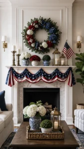 Elegant Patriotic Mantle Decor for a Polished Living Room