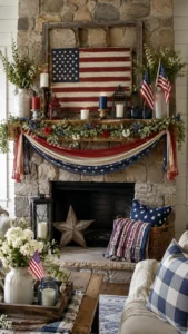 Farmhouse Patriotic Mantel Decor with Rustic Charm