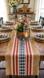 Farmhouse Patriotic Table Runner Ideas with Rustic Texture