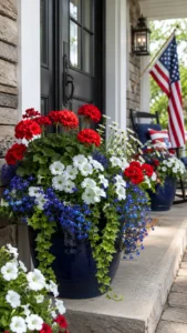 Fill Planters with Red White and Blue Flowers