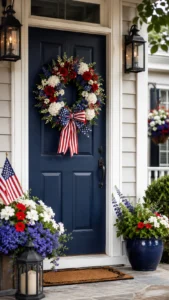 Patriotic Floral Wreaths for a Soft and Pretty Front Door