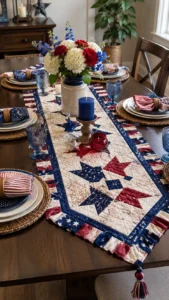Patriotic Table Runner Styling with Centerpieces and Place Settings