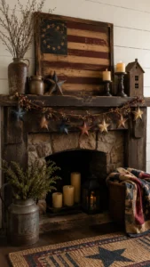 Primitive Patriotic Mantel Decor with Vintage Charm