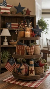 Primitive Patriotic Shelf and Tiered Tray Displays