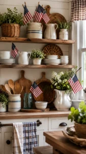 Style Open Shelves with Crocks and Flags