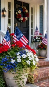 Style Planters with Flags and Summer Flowers