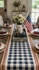 Try Navy Gingham or Ticking Stripe Fabric