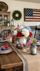 Use a Burlap or Ticking Stripe Runner