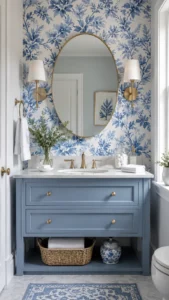 Add Blue Wallpaper Behind the Vanity