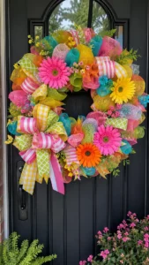Bright Summer Deco Mesh Wreaths for a Cheerful Front Door
