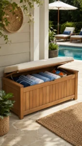 Pool Towel Storage Bench Ideas for Seating and Organization