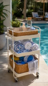 Rolling Cart Pool Towel Storage Ideas for Flexible Use