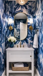 Use Bold Blue Wallpaper in a Powder Room