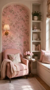 Use Pink Wallpaper in a Reading Nook
